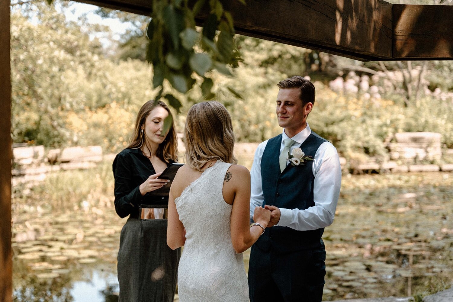 Bride and groom share vows at intimate Chicago elopement