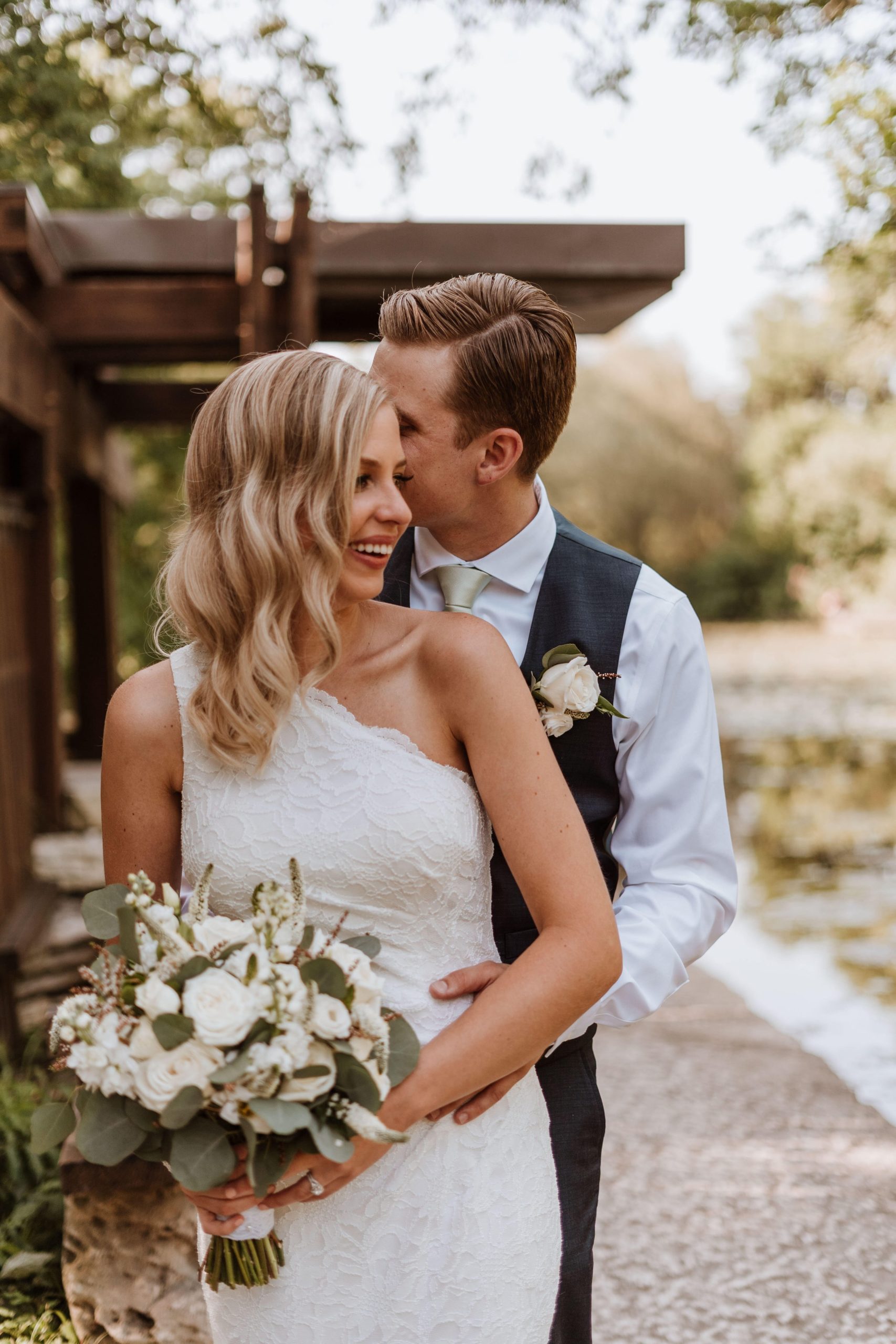 The bride and groom spend some time together before their wedding day