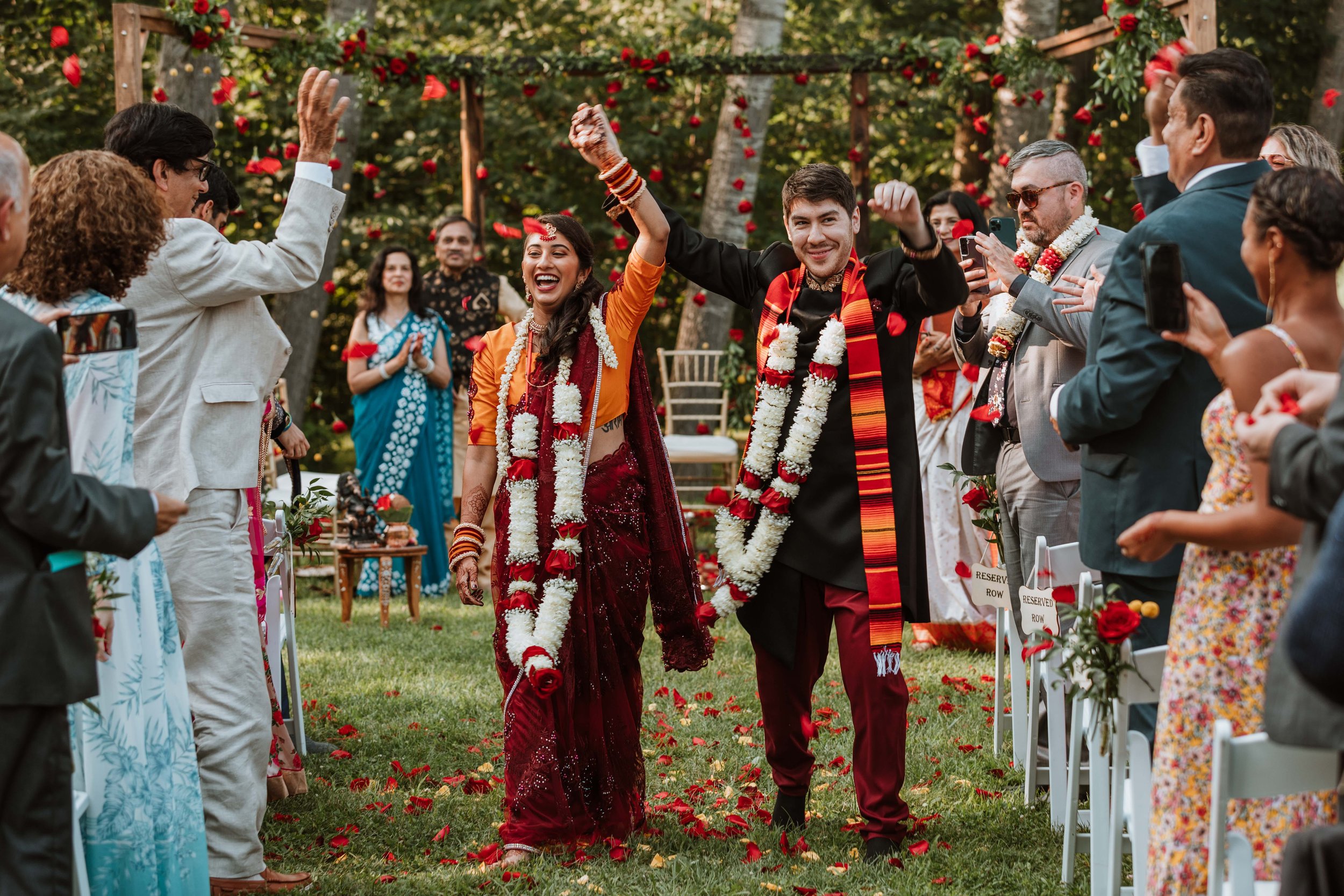 Bride and groom celebrating their marriage after their ceremony