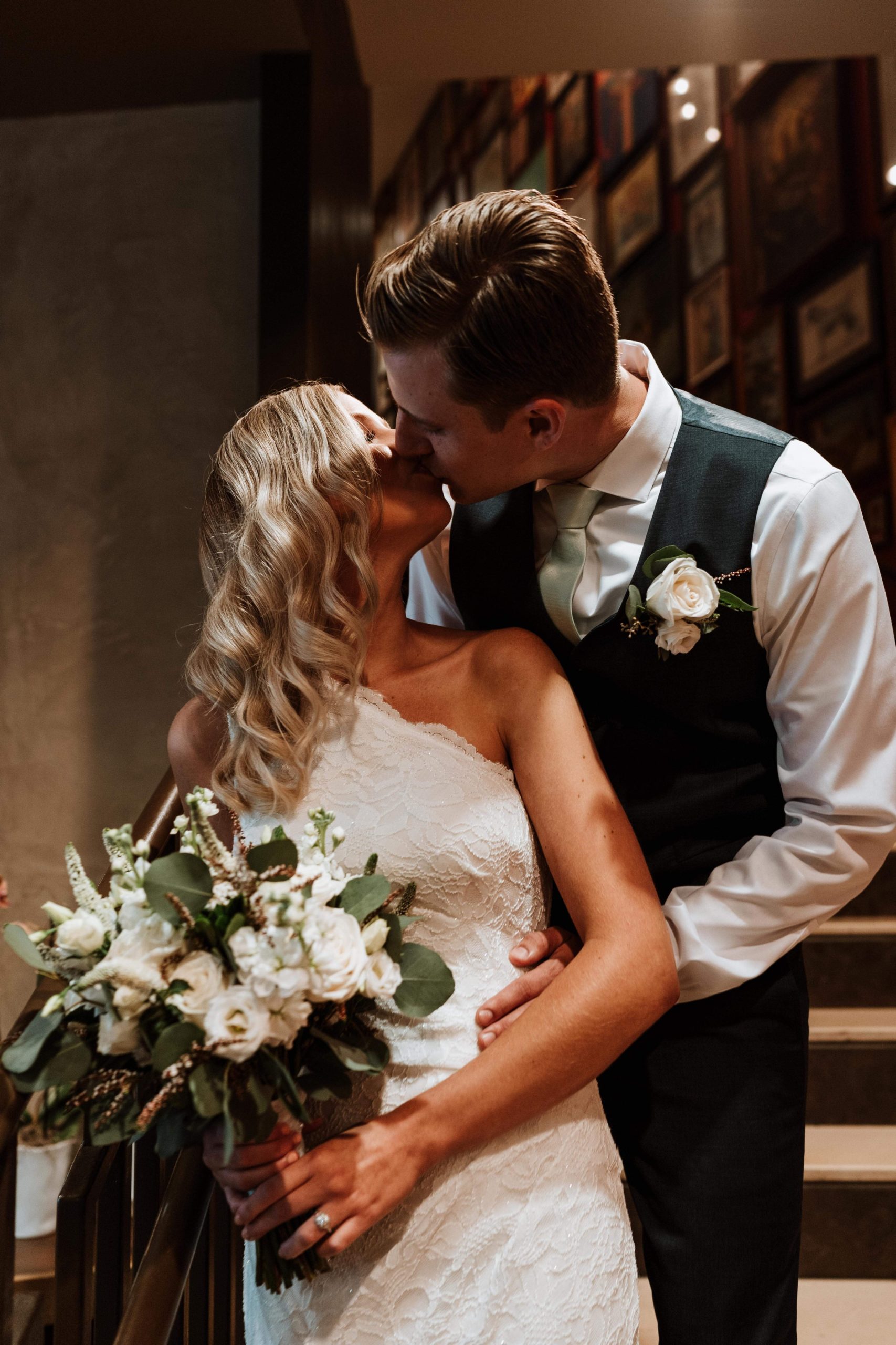 Couples poses on their wedding day at J Parker