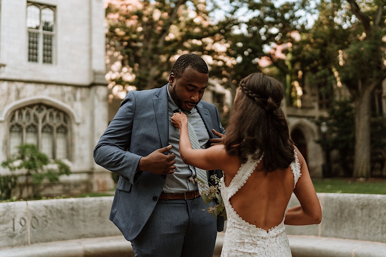Bride and groom share first look at University of Chicago elopement