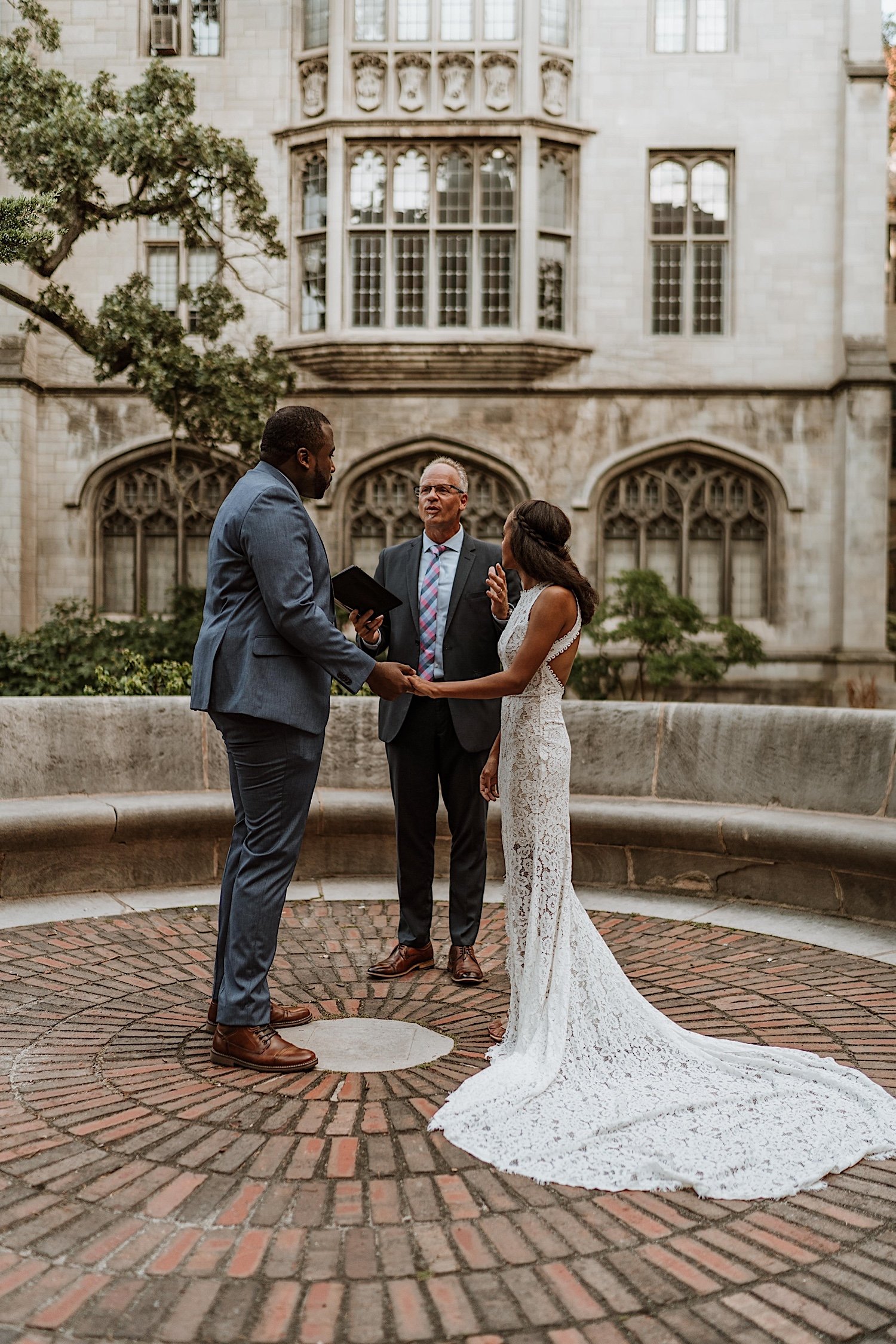 Bride and groom at University of Chicago elopement ceremony