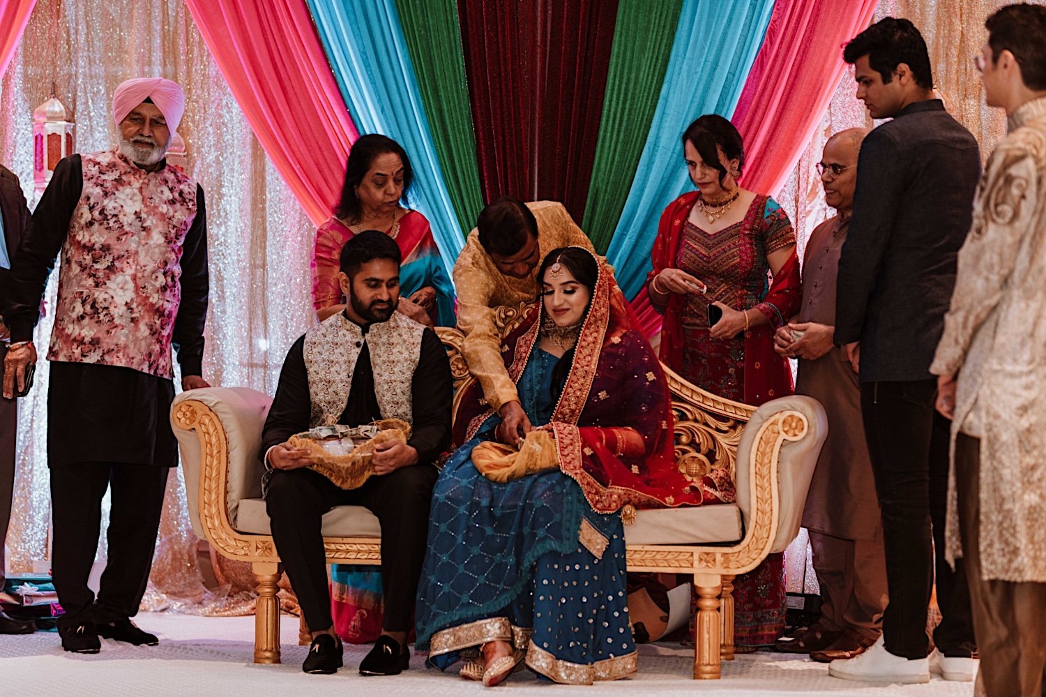 Bride and groom at Jago party for Chicago Indian Wedding