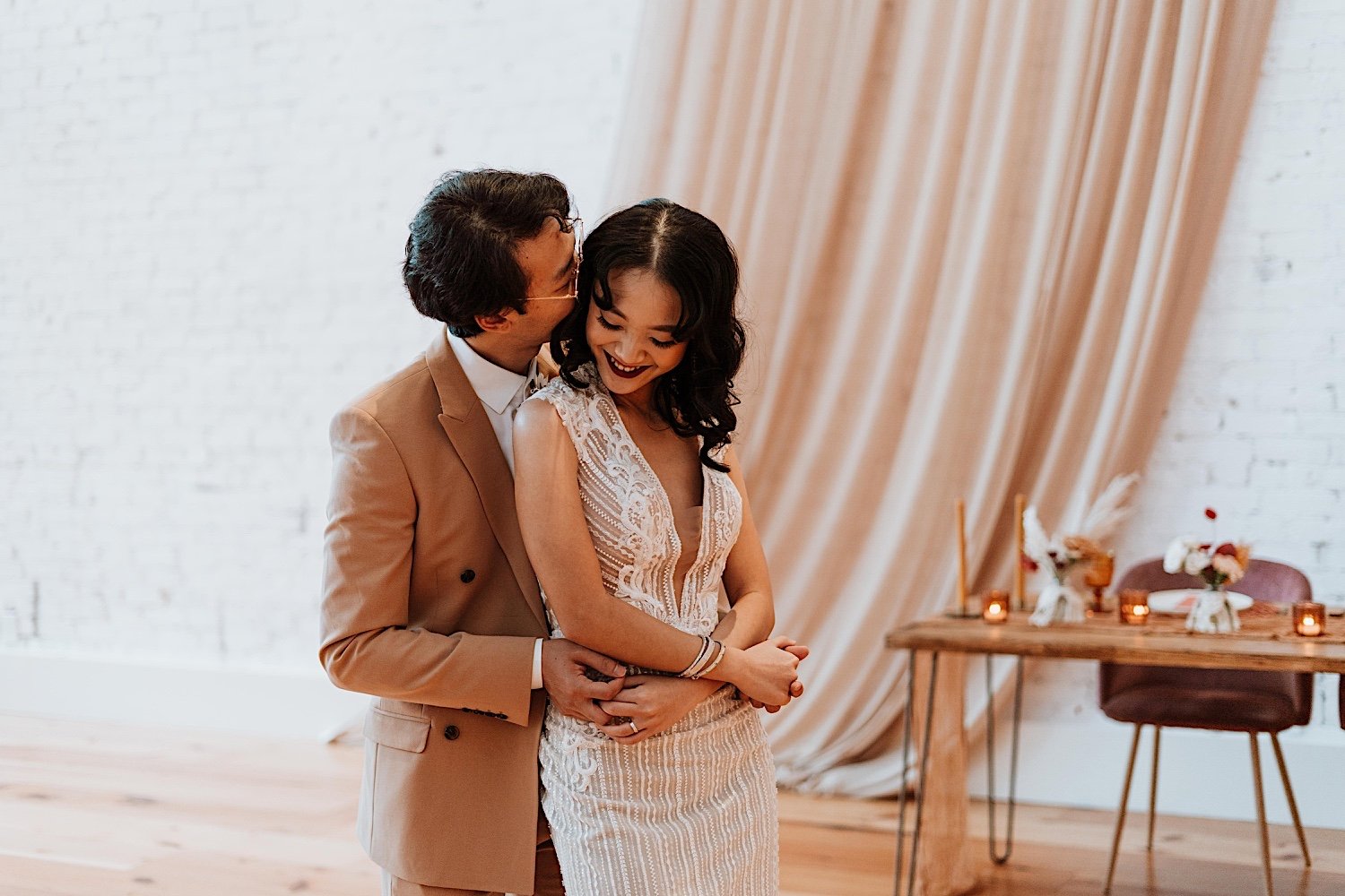 Husband kisses wife during Cincinnati elopement