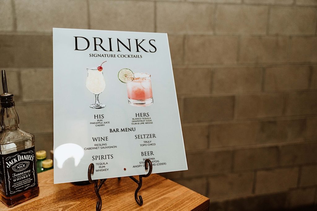 A custom drink menu on acrylic. 