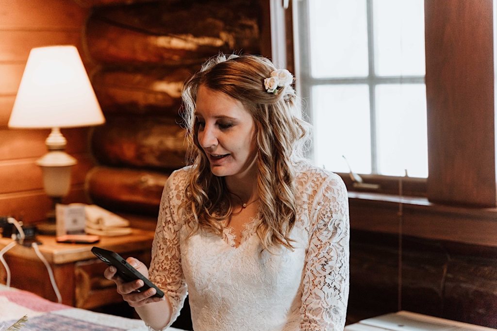 A bride and groom sit exchange vows with one another before they elope at Starved Rock National Park
