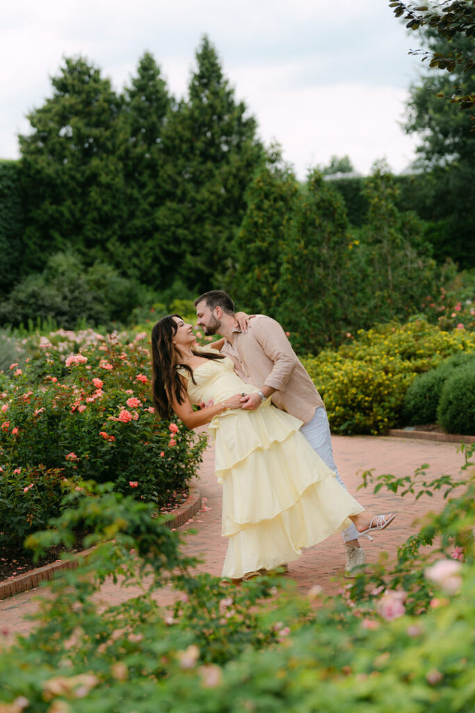 Romantic portraits after proposal in Glencoe Chicago Botanic Garden