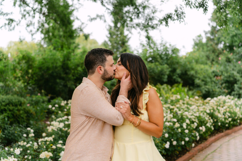 Romantic portraits after proposal in Glencoe Chicago Botanic Garden