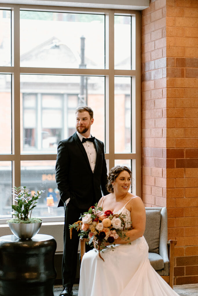 Bride and Groom first looks at their hotel next door by Osteria Via Stato
