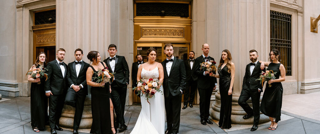 Chicago wedding party photos by the Chicago Board of Trade