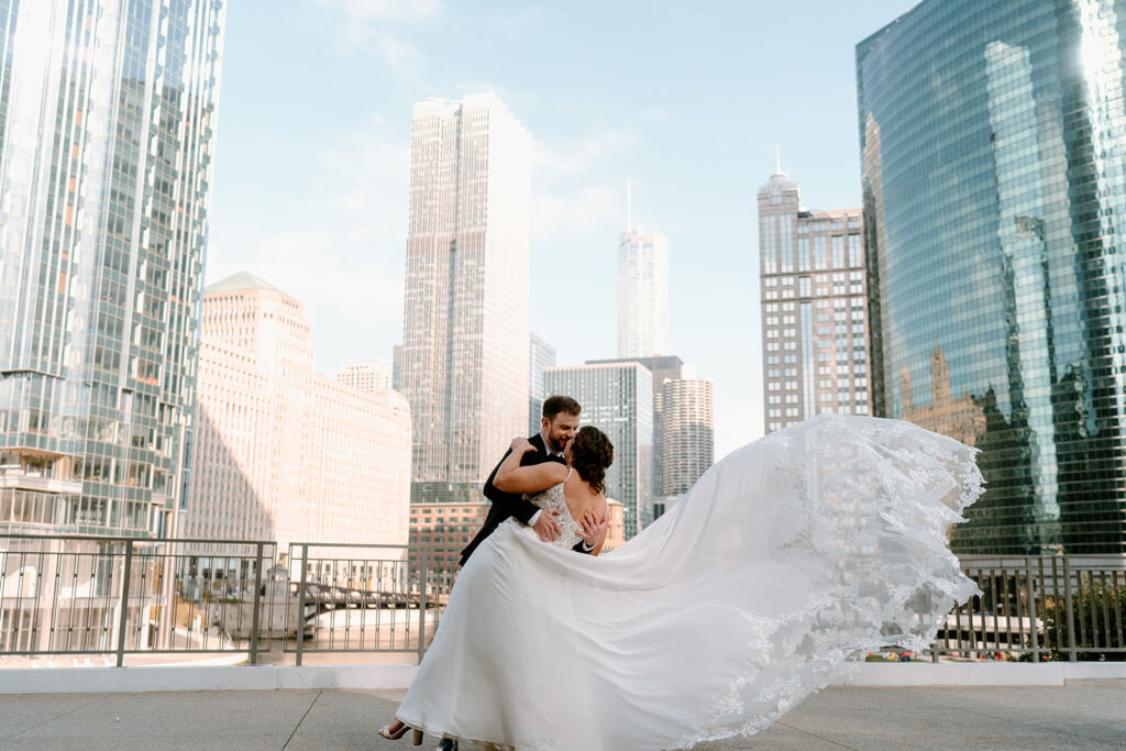 Chicago Riverwalk wedding portraits