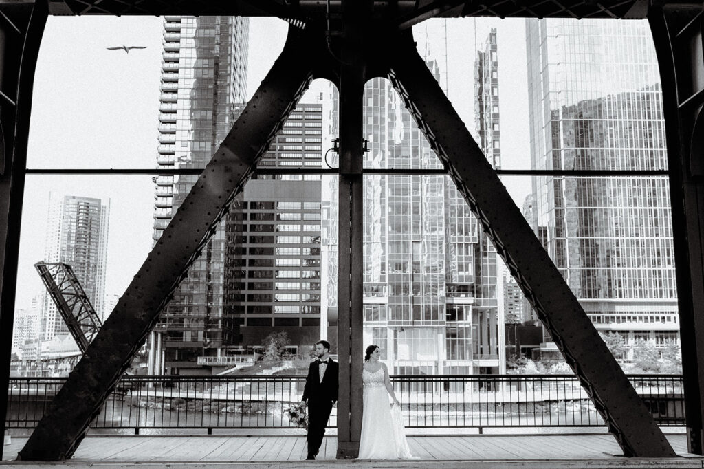 Chicago bridge wedding portraits