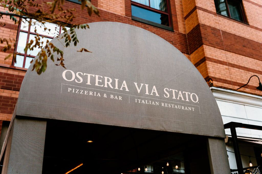 Reception details at Osteria Via Stato Chicago wedding venue
